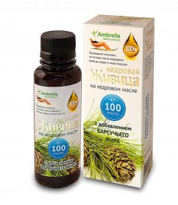 Живица кедровая на кедровом масле с жиром барсука, бут.100 мл.